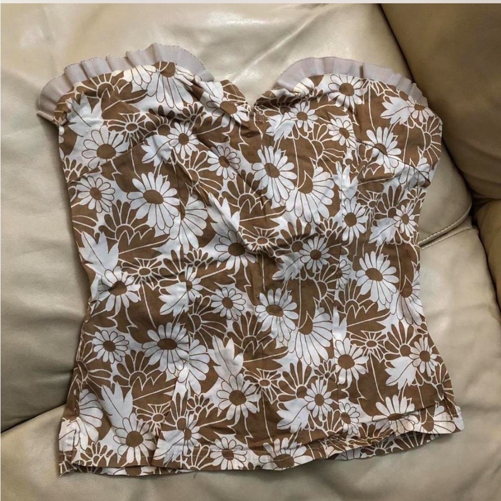 Angie Brown and White Floral Corset Blouse